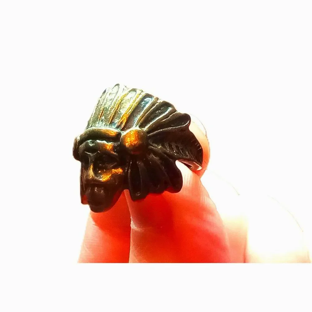 Vintage Indian Chief Ring band feathered head bonnet biker fashion style size 5